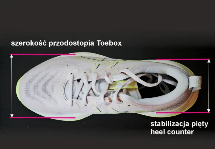 Jasnoróżowe buty do biegania naturalnego z zaznaczoną szerokością przodostopia i stabilizacją pięty.