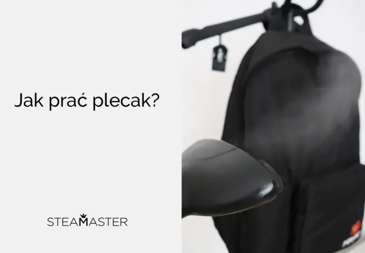 Dowiedz się, jak prać plecak, by służył Ci latami. Czarny plecak na białym tle, z napisem "Jak prać plecak?".