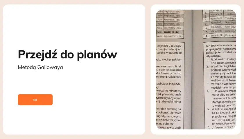 Przejdź do planów treningowych metodą Gallowaya. Lista ćwiczeń i wskazówki.