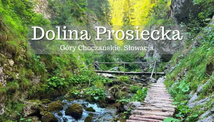 Drewniana ścieżka w Dolinie Prosieckiej, w malowniczych Górach Choczańskich na Słowacji. Woda szumi w kamienistym korycie.