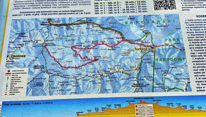 Trasa narciarska Obidowa - Turbacz, 11 km, 570 m przewyższenia. Idealna na biegówki.