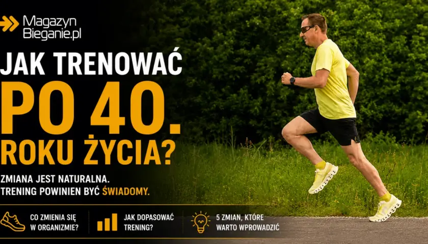 Mężczyzna w żółtej koszulce biegnie, pokazując, co daje bieganie po 40. roku życia.
