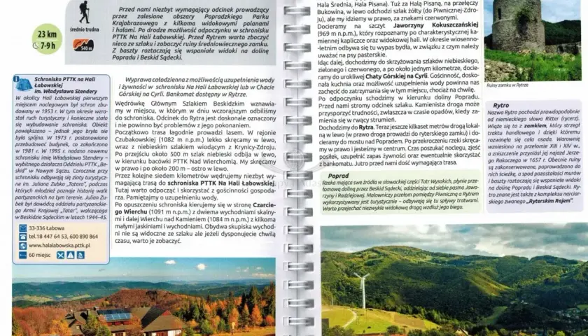 Widok na dolinę Popradu i Beskid Sądecki z wiatrakiem, fragment czerwonego szlaku beskidzkiego.