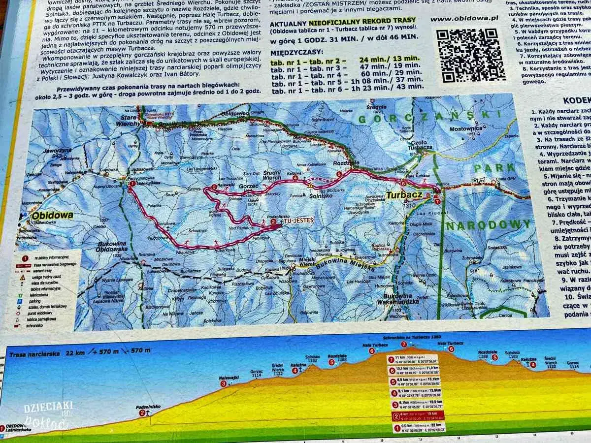 Trasa narciarska Obidowa - Turbacz, 11 km, 570 m przewyższenia. Idealna na biegówki.