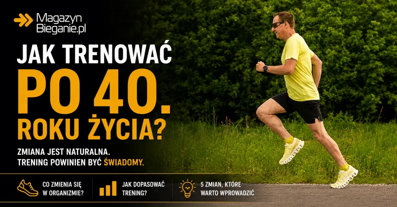 Mężczyzna w żółtej koszulce biegnie, pokazując, co daje bieganie po 40. roku życia.
