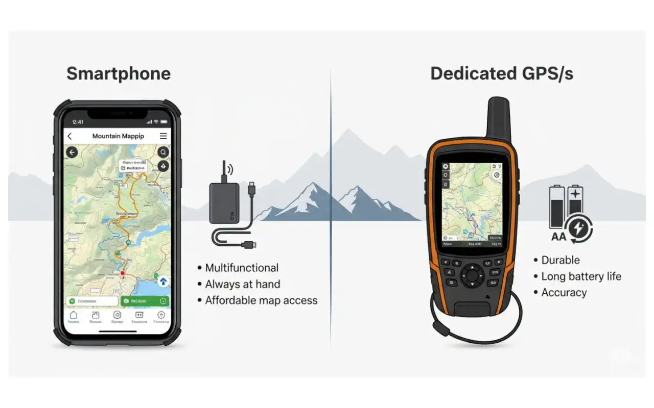 Smartfon z mapą górską kontra dedykowany GPS w góry. Wybierz niezawodność i długą żywotność baterii.