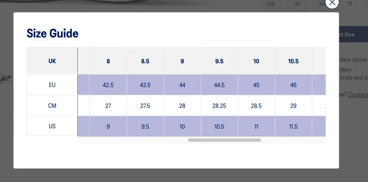 Tabela rozmiarów Hoka: UK 8 to EU 42.5, CM 27, US 9. Sprawdź swoją idealną rozmiarówkę.